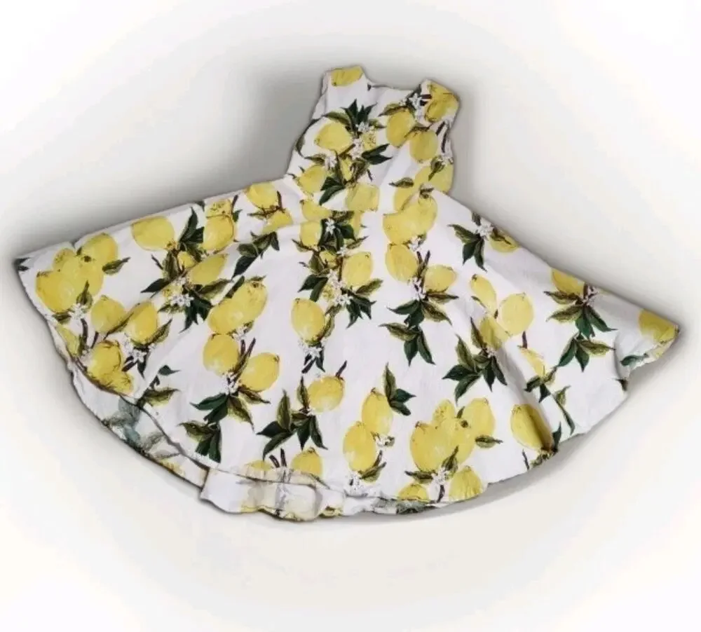 Lemon Print Fit And Flare Midi Dress 13 Teen Fun Summer Picnic Stretch